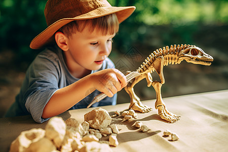 探险恐龙奥秘的小男孩图片