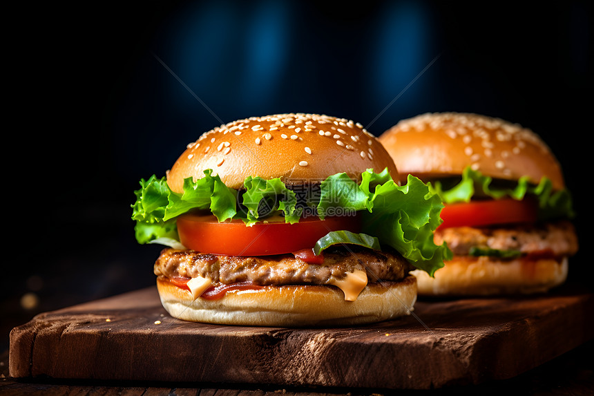 新鲜制作的牛肉芝士汉堡图片