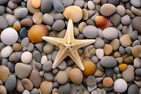 鹅卵石上的海星图片