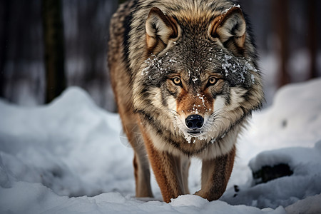 积雪山林里的野狼图片