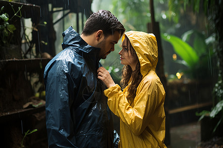 相遇情侣雨中相遇的男女背景