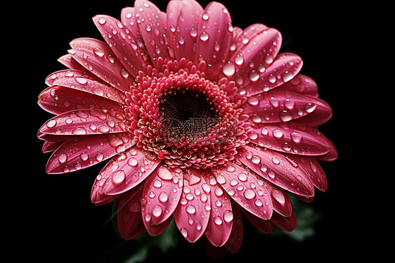 水珠滴在粉色花瓣上黑色背景之间一朵美丽的花图片