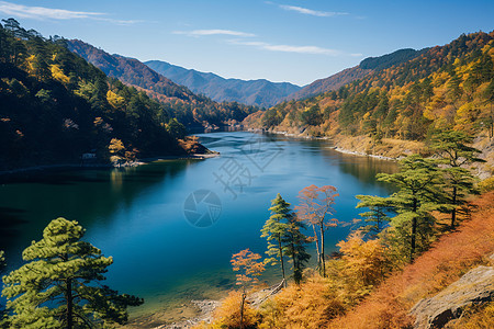 秋色山水画背景图片
