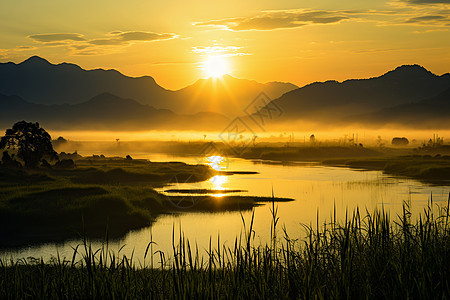 湖光山色的黎明绽放景观图片