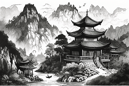 中国古代阁楼建筑背景图片
