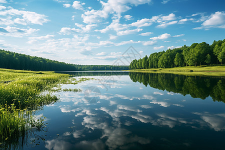 夏季美丽的丛林湖泊景观图片