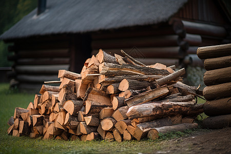 农村生活砍伐的木材背景图片