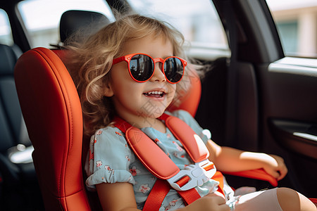 汽车安全座椅上的小女孩图片