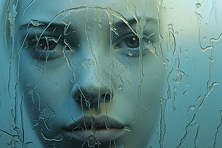 雨中凝望的外国女子图片