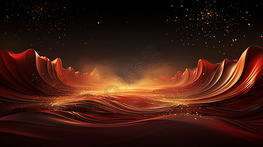 繁星点缀的红色浪潮背景设计图片