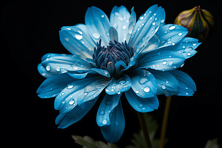 水滴点缀的蓝色花朵图片