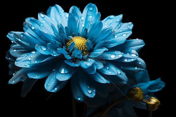 水滴覆盖的蓝色花朵图片