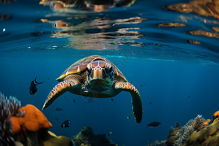 海龟与鱼儿共游图片