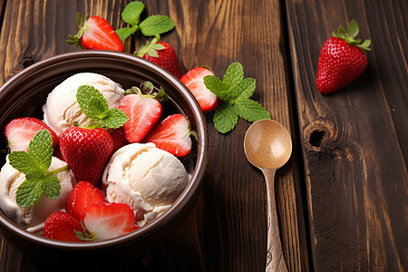草莓和冰淇淋图片