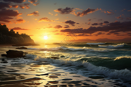 海岸的绚丽夕阳图片