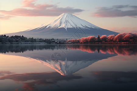 富士山倒影水中图片