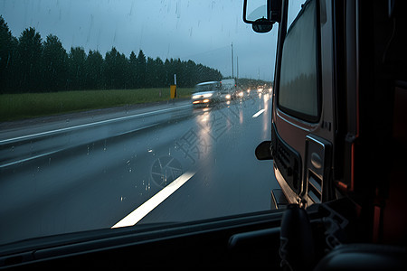 夜晚的雨中一辆卡车背景图片