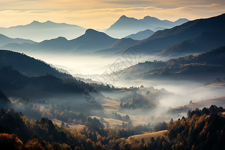 乡村天空迷蒙山谷背景