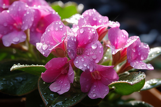 清晨露珠洒在粉色花瓣上图片