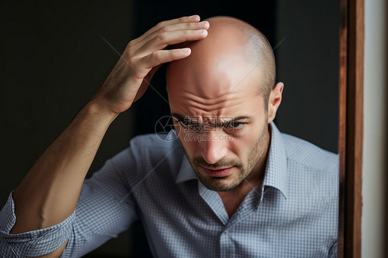 压力下稀疏头发的成年男性图片