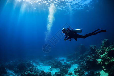 潜水海底海底冒险的潜水员背景