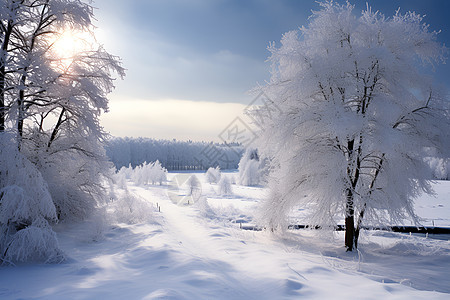 白雪皑皑的冬季森林景观图片