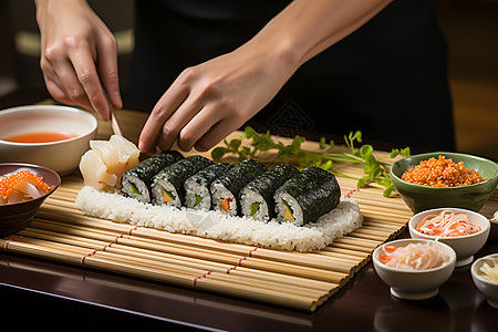 厨师制作美食制作日收寿司的厨师背景