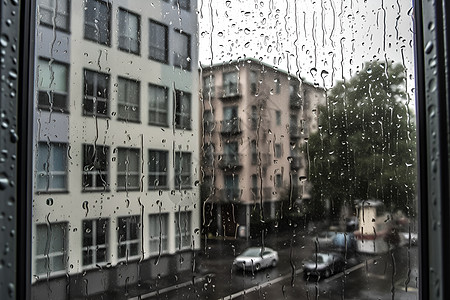 城市雨夜中的窗外景象高清图片