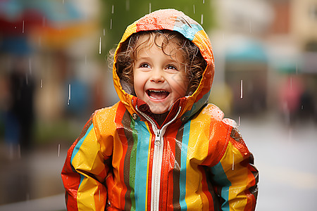雨中开心的男孩背景图片