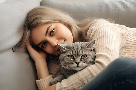 抱着芦苇的女孩抱着猫咪的女人背景