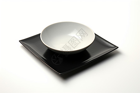 白瓷器黑色盘子上的白碗背景