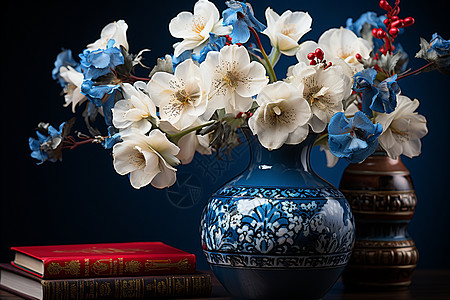 陶瓷花瓶上的花束背景图片