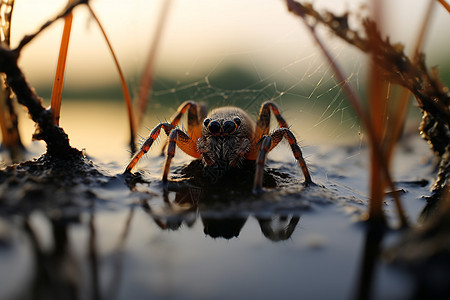 户外水中的蜘蛛图片