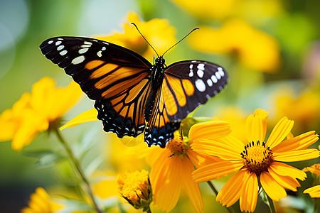 黄花丛中一只黄色蝴蝶图片