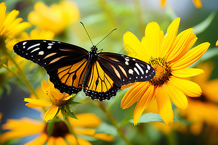 蝴蝶在黄花上图片
