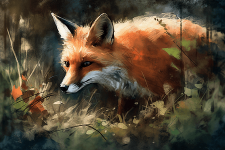 草地上的野生狐狸背景图片