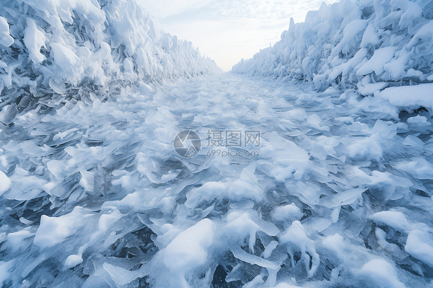 雪覆盖的森林及山峦图片