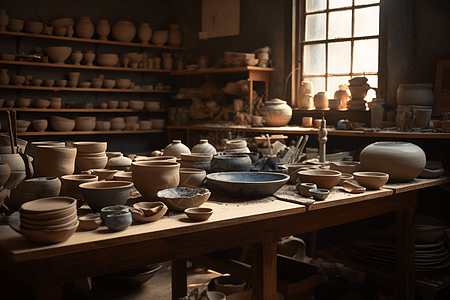 陶瓷土房屋内的陶瓷碗背景