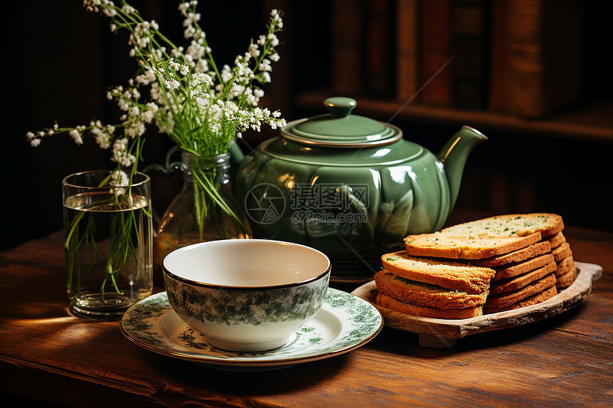 美味饼干和茶饮图片