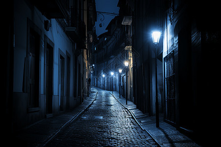 夜幕在的老城区小巷街道图片