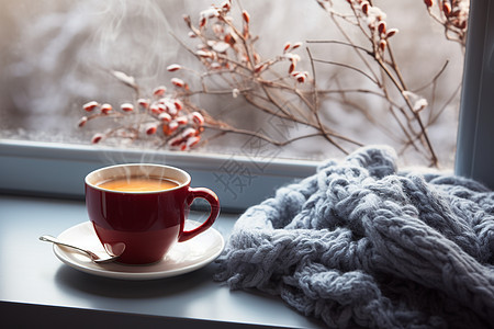 温馨冬日的咖啡背景图片