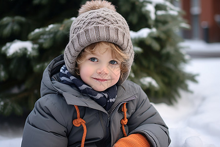 户外雪地中玩雪的小男孩图片