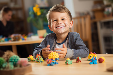 幼儿园开心玩耍的小男孩背景图片