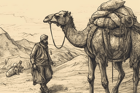 沙漠骆驼的艺术插图图片
