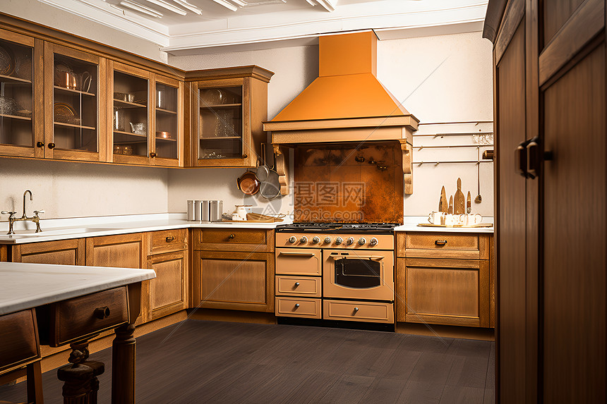 复古美式风格的室内家居厨房图片