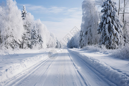 白雪皑皑的山路图片
