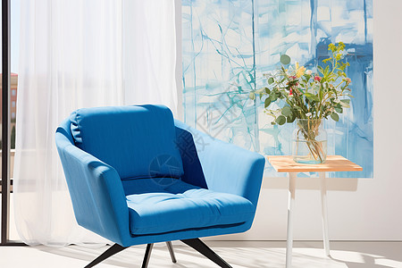 房间里的蓝色沙发背景图片
