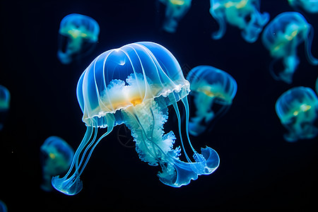 水下水族馆里一群水母图片