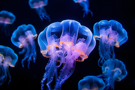 海洋深处的一群水母图片