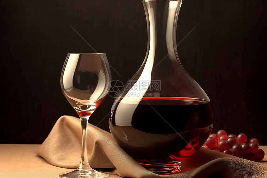 红酒与玻璃瓶的静物图片